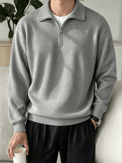 Men's Half-Zip Knit Sweater, Comfortable Casual Pullover for Autumn Wear