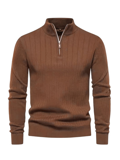 Men's Stand Collar Zipper Knit Pullover Sweater for Fall Comfort