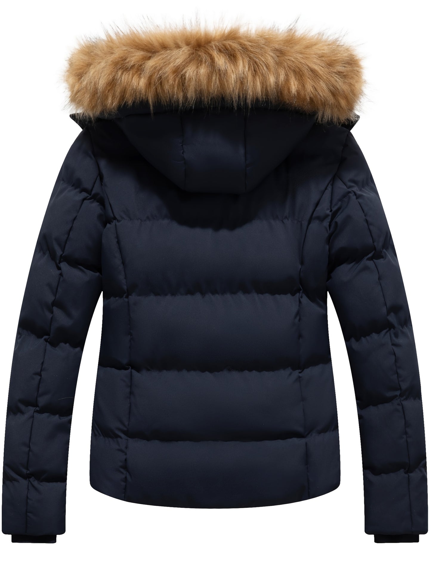 Women’s Quilted Puffer Jacket with Removable Hood, Warm Winter Coat