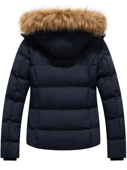Women’s Quilted Puffer Jacket with Removable Hood, Warm Winter Coat