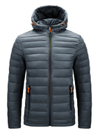 Men's Hooded Quilted Winter Jacket with Zipper Pockets