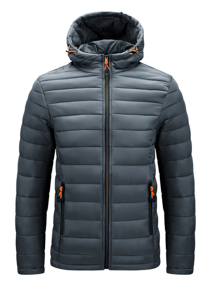 Men's Hooded Quilted Winter Jacket with Zipper Pockets