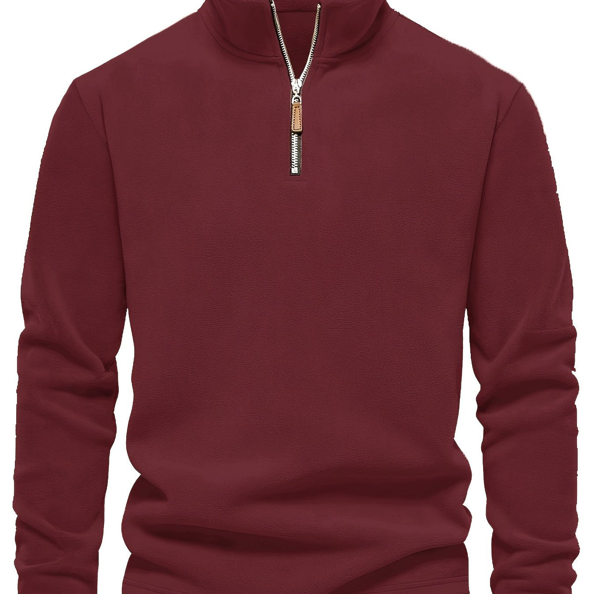 Refined Fleece Henley Sweater with Stand-Up Collar for Men
