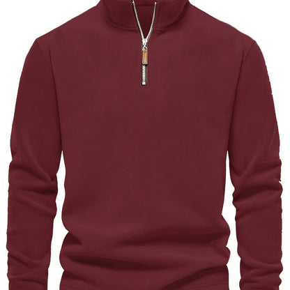 Refined Fleece Henley Sweater with Stand-Up Collar for Men