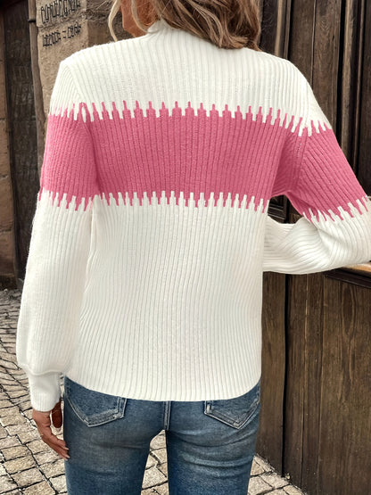 Women's Half-Turtleneck Lantern Sleeve Sweater for Refined Comfort