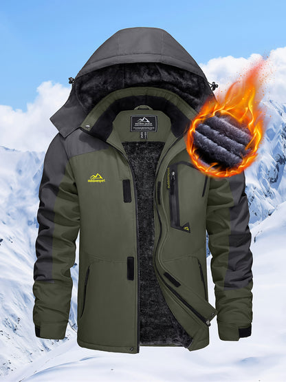Men's Hooded Winter Fleece Lined Jacket for Outdoor Activities