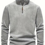 Refined Fleece Henley Sweater with Stand-Up Collar for Men