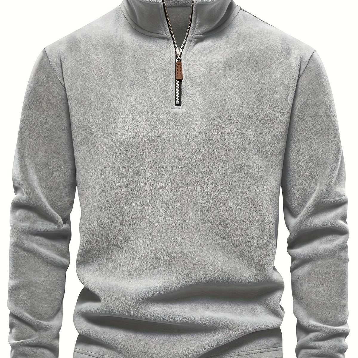Refined Fleece Henley Sweater with Stand-Up Collar for Men