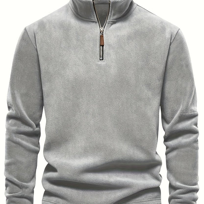 Refined Fleece Henley Sweater with Stand-Up Collar for Men