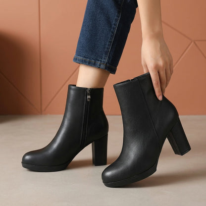 Women's Ankle Boots with Chunky Heel and Zipper Closure