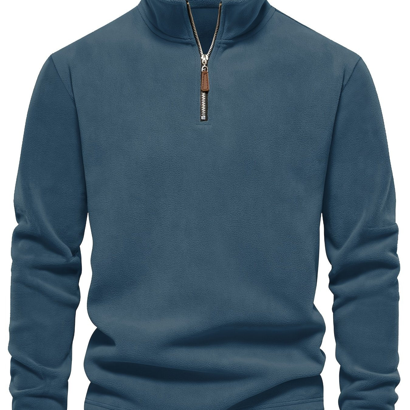 Refined Fleece Henley Sweater with Stand-Up Collar for Men