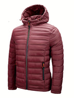 Men's Hooded Quilted Winter Jacket with Zipper Pockets