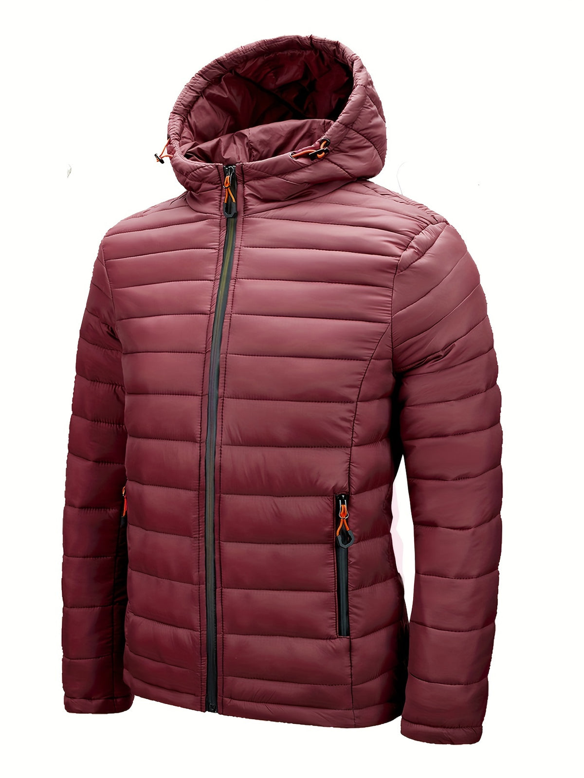Men's Hooded Quilted Winter Jacket with Zipper Pockets