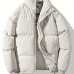 Autumn/Winter Men's Regular Fit Thickened Casual Solid Color Padded Coat, Men's Winter Warm Outerwear
