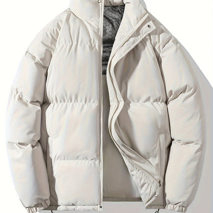 Autumn/Winter Men's Regular Fit Thickened Casual Solid Color Padded Coat, Men's Winter Warm Outerwear