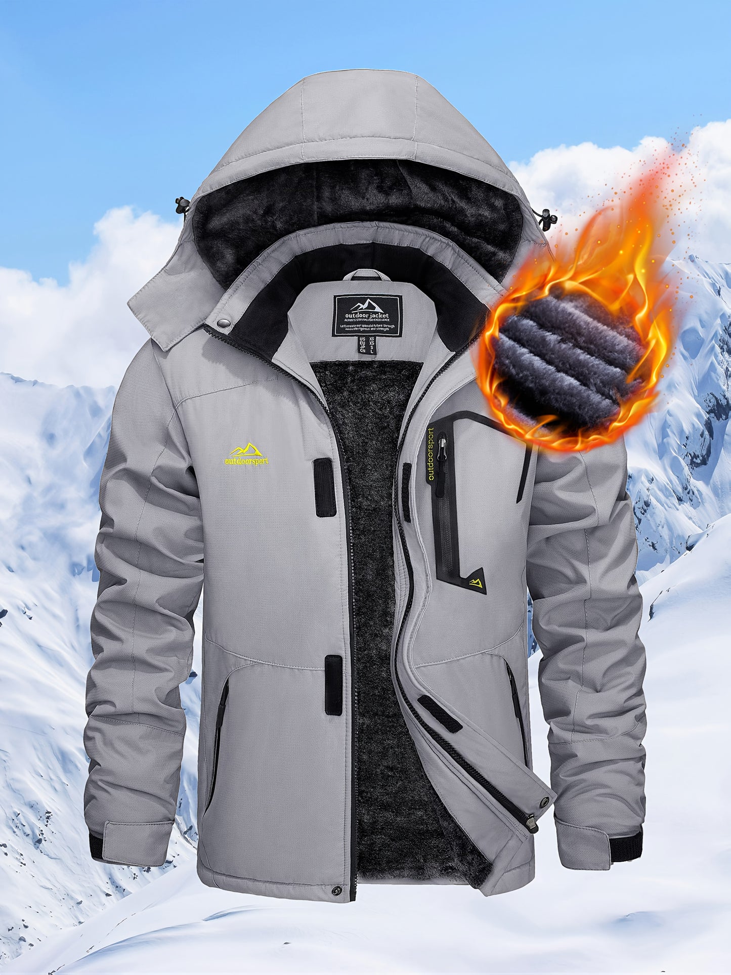 Men's Hooded Winter Fleece Lined Jacket for Outdoor Activities