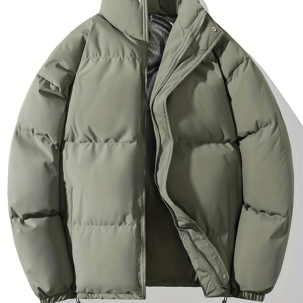 Autumn/Winter Men's Regular Fit Thickened Casual Solid Color Padded Coat, Men's Winter Warm Outerwear