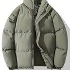 Autumn/Winter Men's Regular Fit Thickened Casual Solid Color Padded Coat, Men's Winter Warm Outerwear