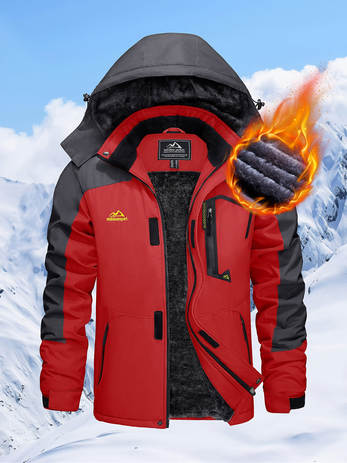 Men's Hooded Winter Fleece Lined Jacket for Outdoor Activities