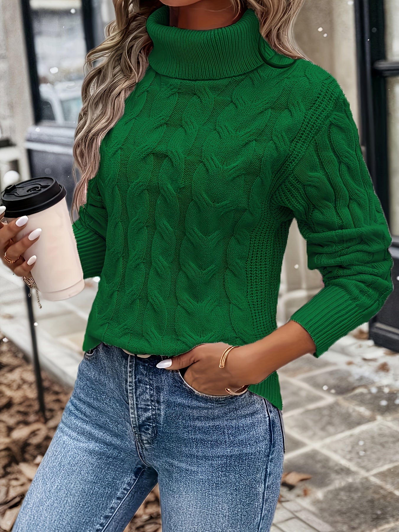 Ladies' High-Neck Sweater in Soft Stretch Fabric for Comfortable Wear