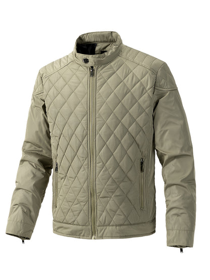 Men's Casual Diamond Pattern Stand-Up Collar Jacket in Polyester