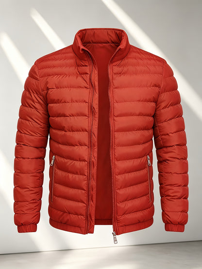 Men's College-Style Stand-Up Collar Jacket, Warm Outerwear Casual Windproof Coat with Zippered Pockets, Suitable for Winter Wear