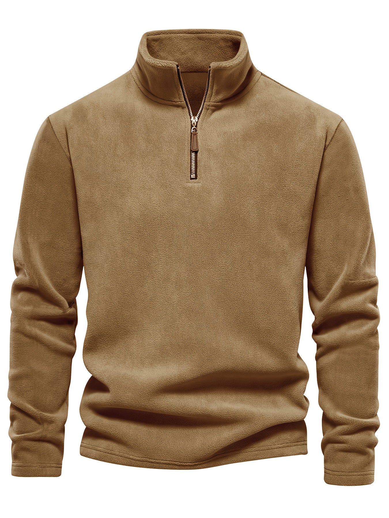 Refined Fleece Henley Sweater with Stand-Up Collar for Men