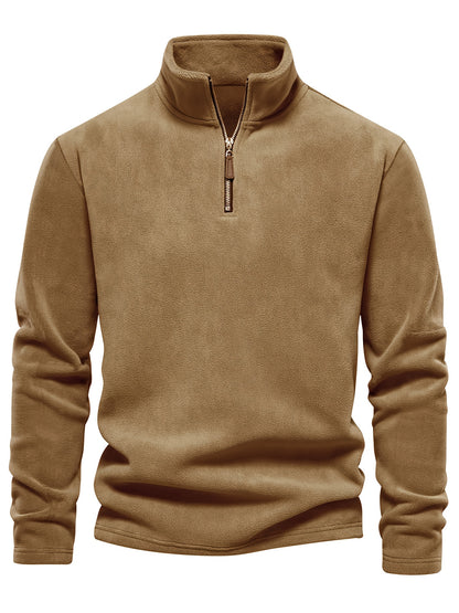 Refined Fleece Henley Sweater with Stand-Up Collar for Men