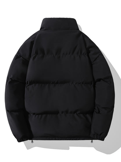 Autumn/Winter Men's Regular Fit Thickened Casual Solid Color Padded Coat, Men's Winter Warm Outerwear