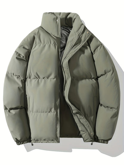 Autumn/Winter Men's Regular Fit Thickened Casual Solid Color Padded Coat, Men's Winter Warm Outerwear