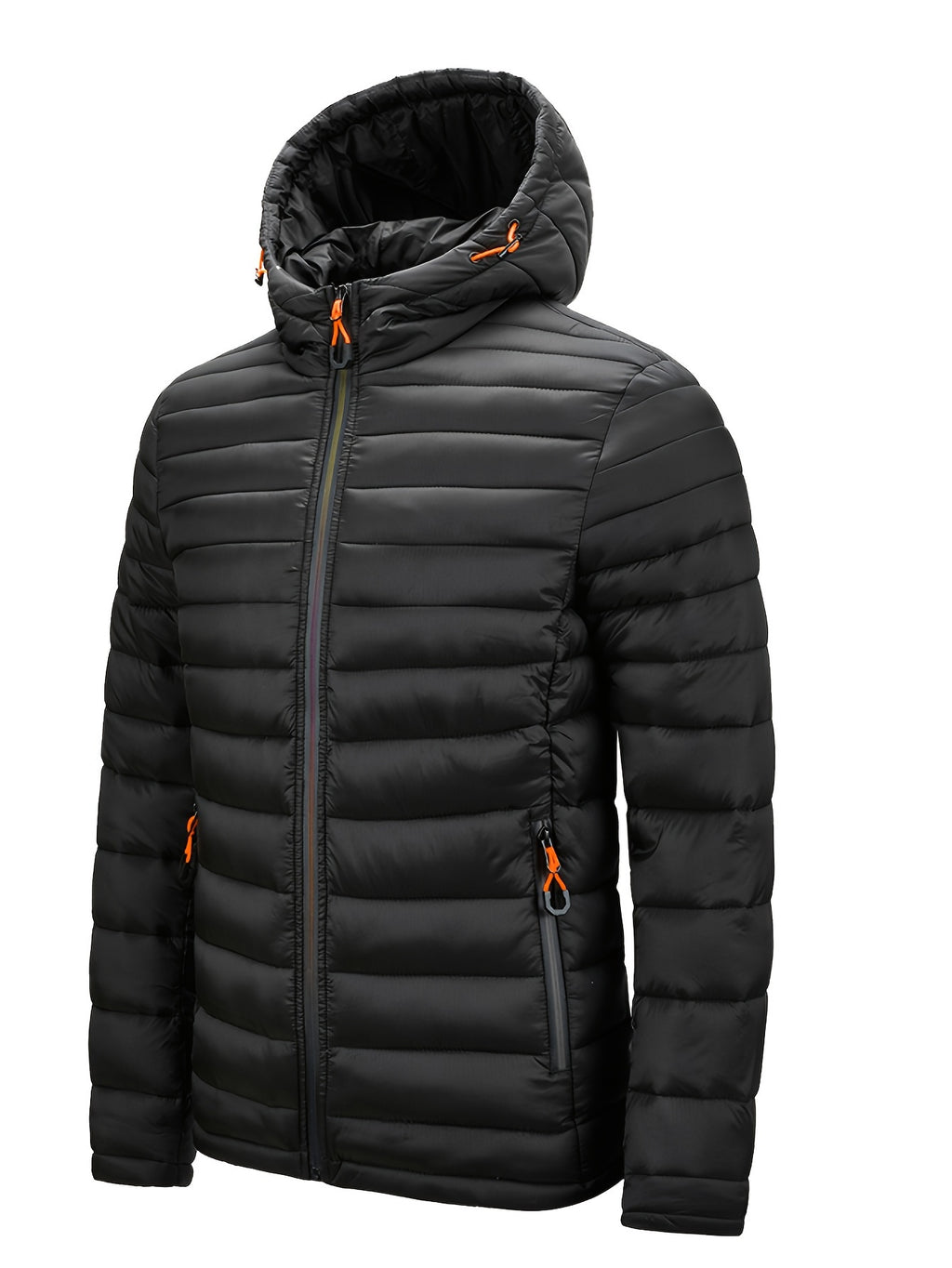Men's Hooded Quilted Winter Jacket with Zipper Pockets