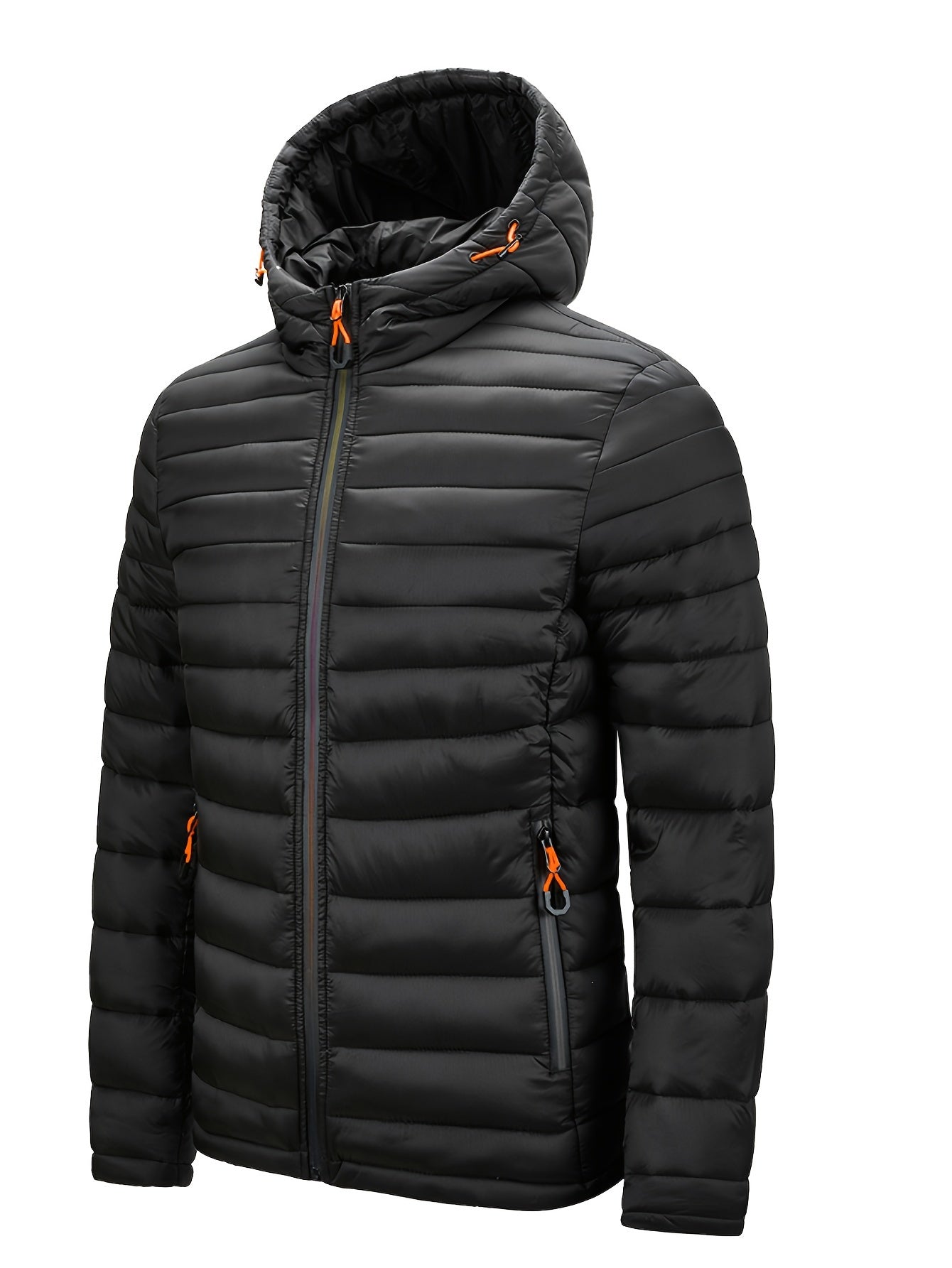 Men's Hooded Quilted Winter Jacket with Zipper Pockets