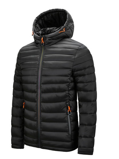 Men's Hooded Quilted Winter Jacket with Zipper Pockets