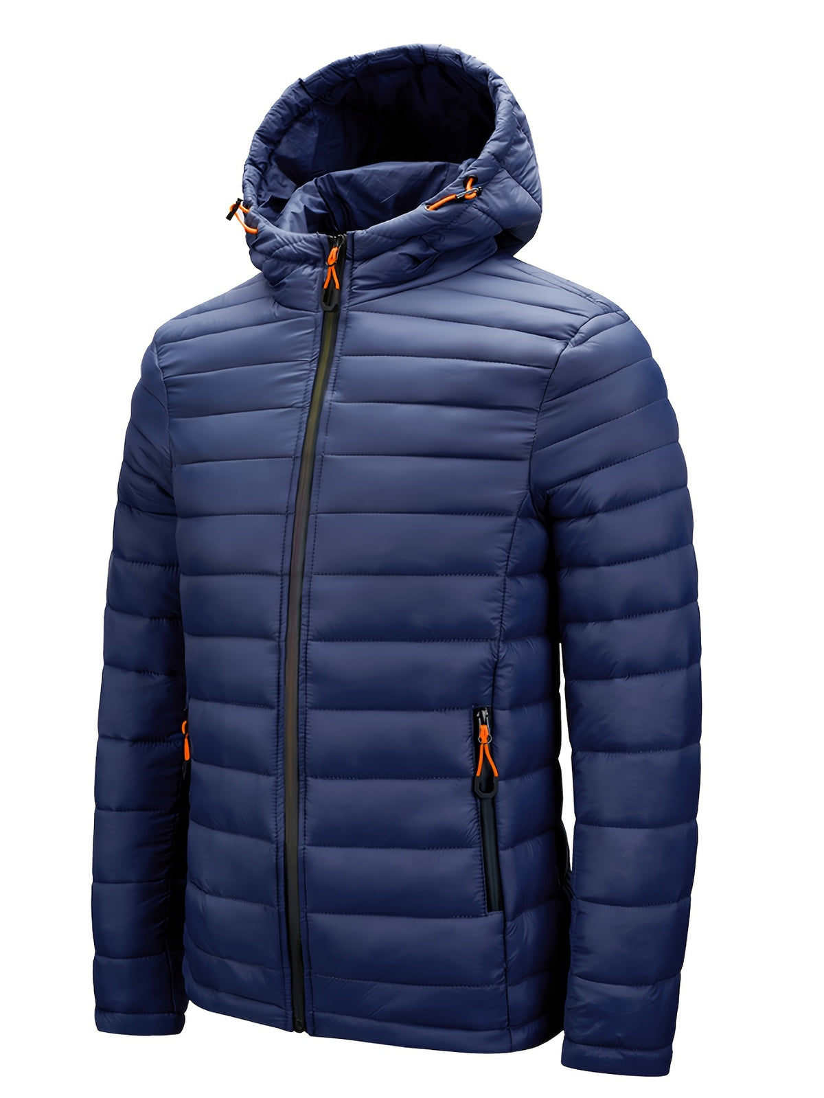 Men's Hooded Quilted Winter Jacket with Zipper Pockets