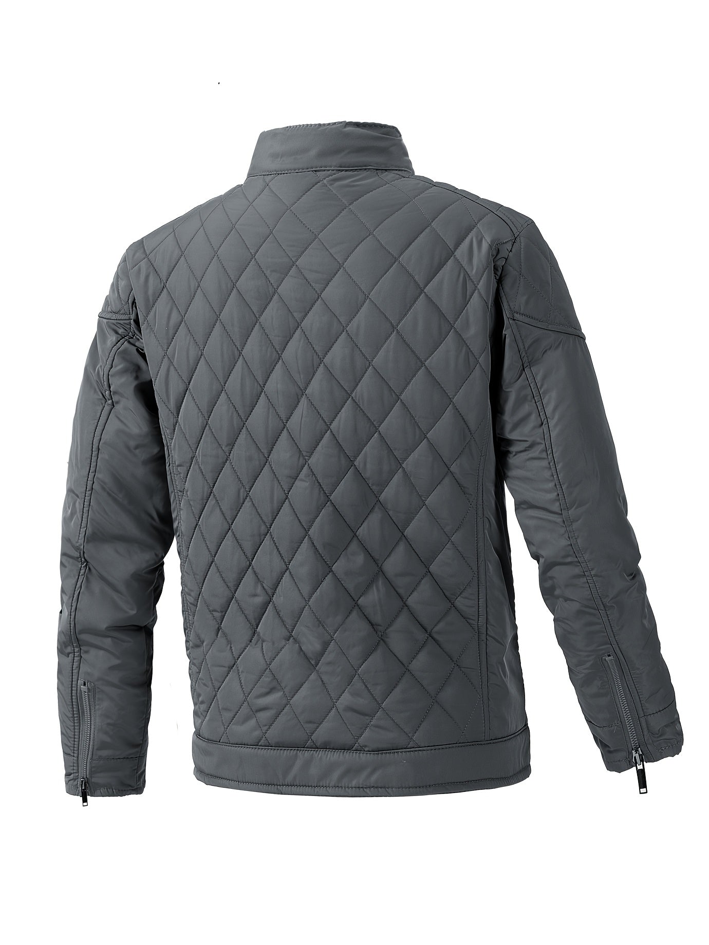 Men's Casual Diamond Pattern Stand-Up Collar Jacket in Polyester