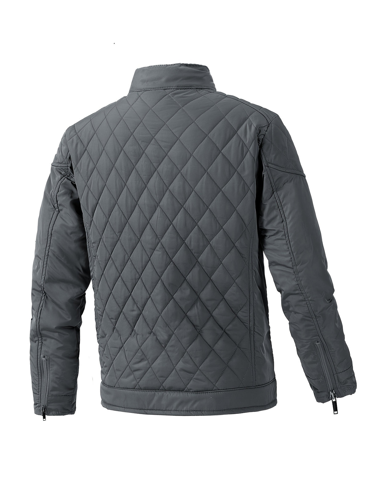 Men's Casual Diamond Pattern Stand-Up Collar Jacket in Polyester