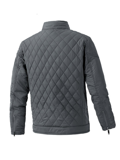Men's Casual Diamond Pattern Stand-Up Collar Jacket in Polyester