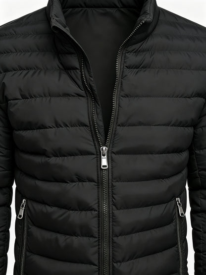 Men's College-Style Stand-Up Collar Jacket, Warm Outerwear Casual Windproof Coat with Zippered Pockets, Suitable for Winter Wear