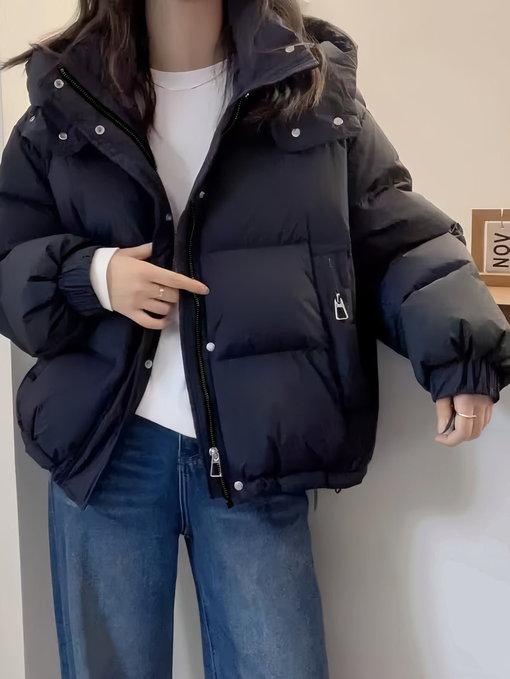 Padded Hooded Coat for Women, Quilted Loose Fit with Cargo Pockets