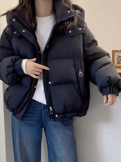 Padded Hooded Coat for Women, Quilted Loose Fit with Cargo Pockets