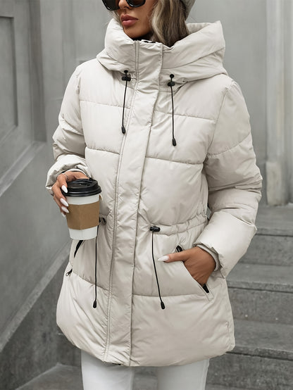 Women’s Windproof Hooded Jacket with Zippered Pockets - Midi Length