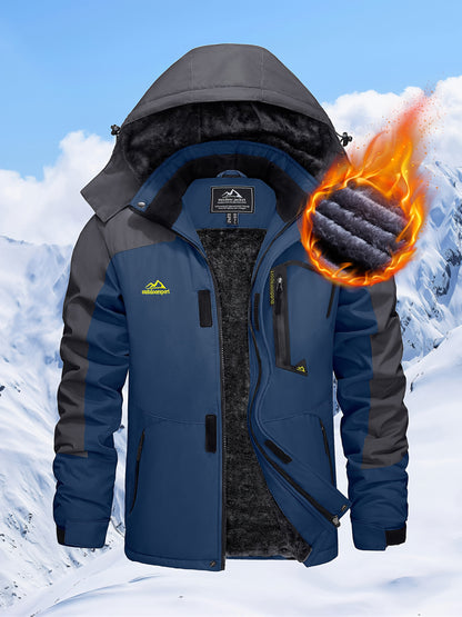 Men's Hooded Winter Fleece Lined Jacket for Outdoor Activities