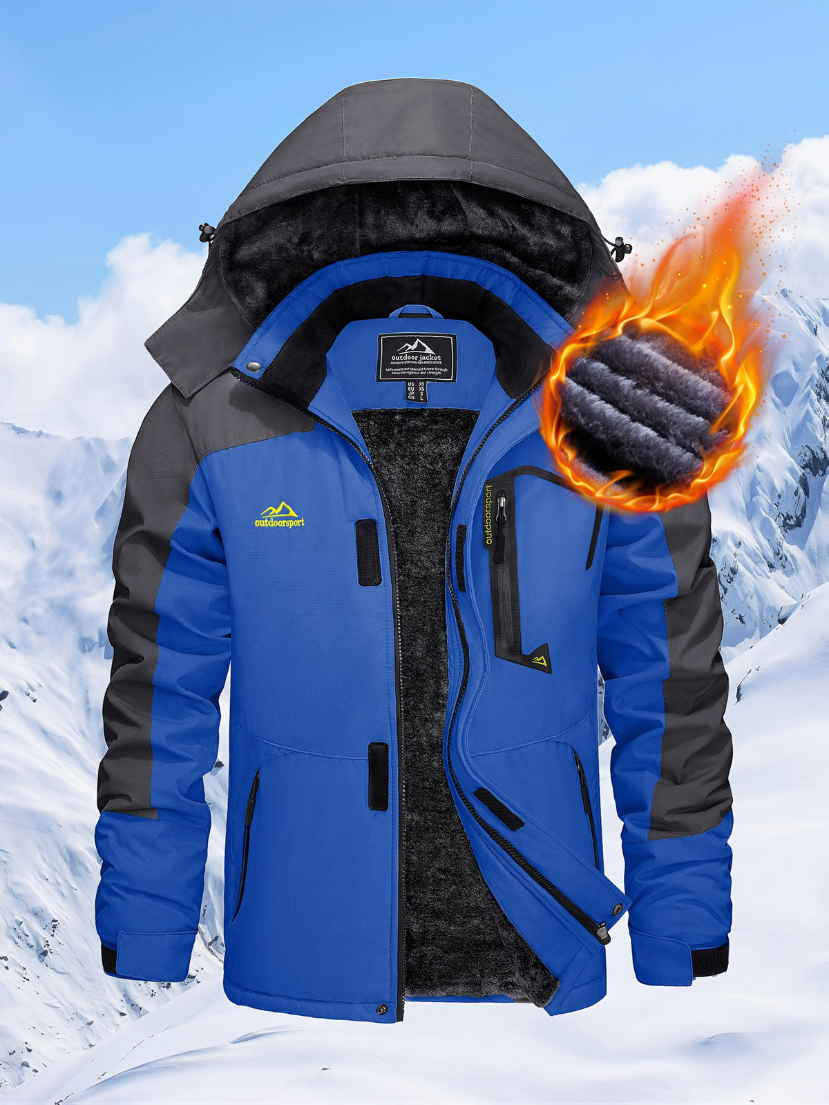 Men's Hooded Winter Fleece Lined Jacket for Outdoor Activities