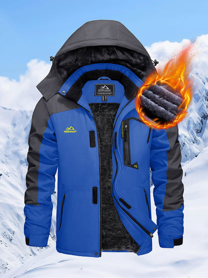 Men's Hooded Winter Fleece Lined Jacket for Outdoor Activities