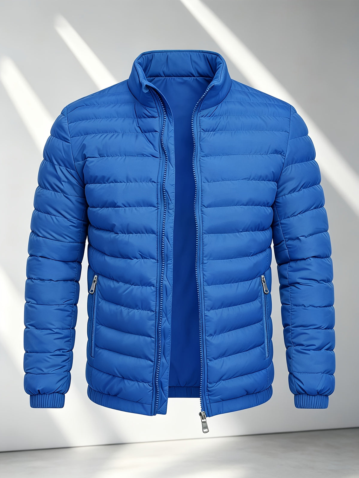 Men's College-Style Stand-Up Collar Jacket, Warm Outerwear Casual Windproof Coat with Zippered Pockets, Suitable for Winter Wear