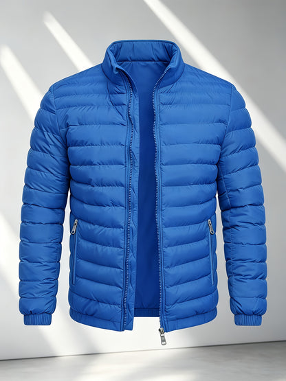 Men's College-Style Stand-Up Collar Jacket, Warm Outerwear Casual Windproof Coat with Zippered Pockets, Suitable for Winter Wear