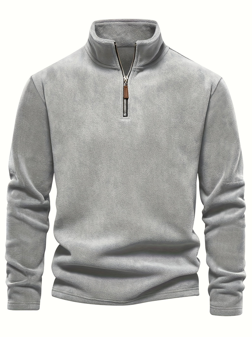 Refined Fleece Henley Sweater with Stand-Up Collar for Men