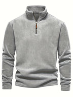 Refined Fleece Henley Sweater with Stand-Up Collar for Men