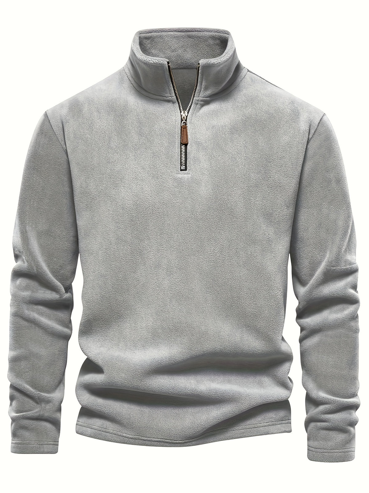 Refined Fleece Henley Sweater with Stand-Up Collar for Men