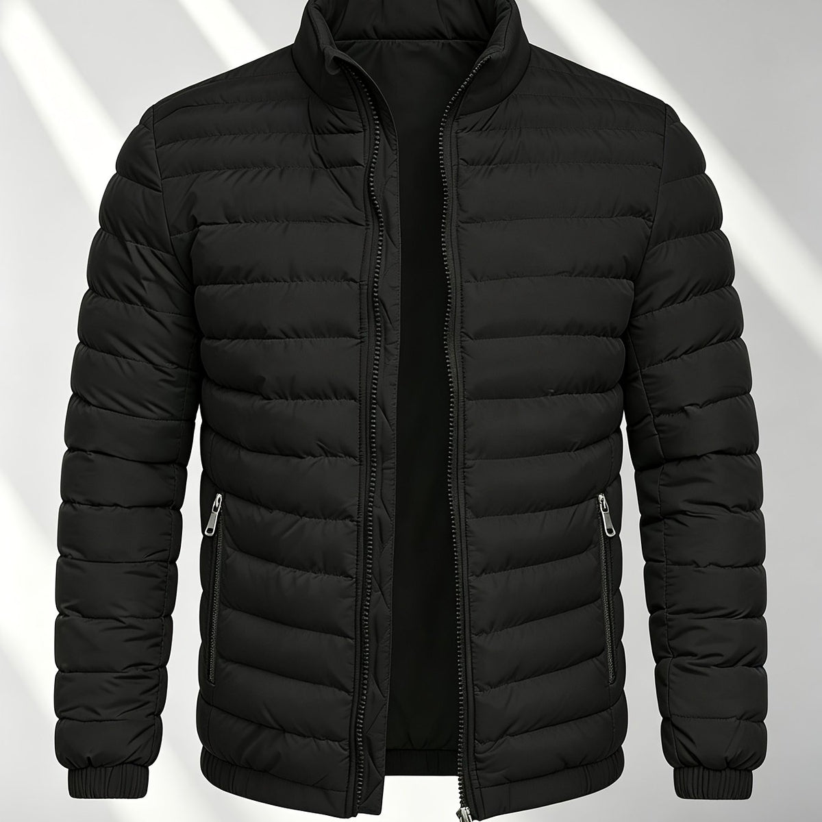 Men's College-Style Stand-Up Collar Jacket, Warm Outerwear Casual Windproof Coat with Zippered Pockets, Suitable for Winter Wear